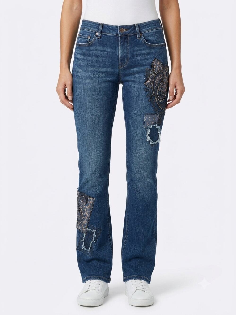 Lauren Jeans Co. Premium Jeans Womens 6 Blue Patchwork Embroidered Modern Slim